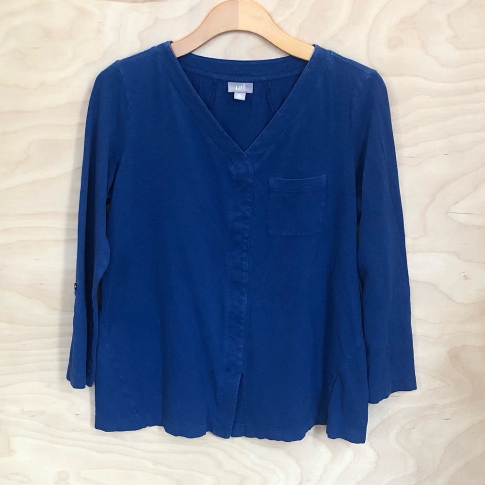 J. Jill Navy Blue V-Neck Long Sleeve Blouse Womens Petite M.